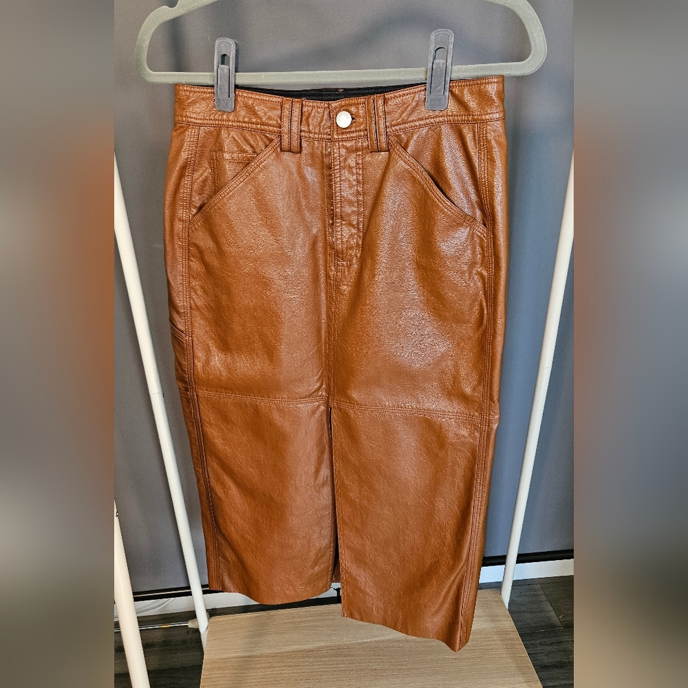 A.L.C. Brown Leather Midi Skirt